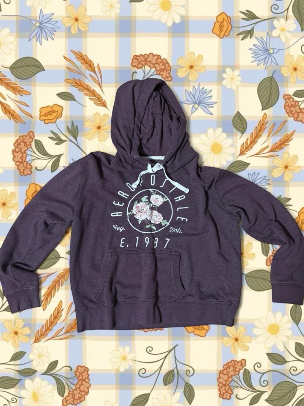 Aeropostale purple floral embroidered hoodie